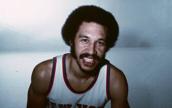 1974- Closeup, smiling of Henry Bibby in NY Knicks uniform.  Undated color slide.