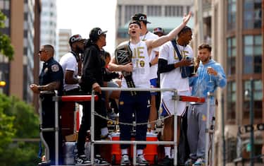 DENVER, COLORADO - JUNE 15: Christian Braun #0 attends the Denver Nuggets victory parade and rally after winning the 2023 NBA Championship on June 15, 2023 in Denver, Colorado. NOTE TO USER: User expressly acknowledges and agrees that, by downloading and or using this photograph, User is consenting to the terms and conditions of the Getty Images License Agreement. (Photo by Justin Edmonds/Getty Images)