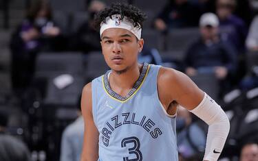 SACRAMENTO, CA - DECEMBER 26: Tyrell Terry #3 of the Memphis Grizzlies looks on during the game against the Sacramento Kings on December 26, 2021 at Golden 1 Center in Sacramento, California. NOTE TO USER: User expressly acknowledges and agrees that, by downloading and or using this photograph, User is consenting to the terms and conditions of the Getty Images Agreement. Mandatory Copyright Notice: Copyright 2021 NBAE (Photo by Rocky Widner/NBAE via Getty Images)