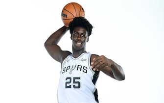 SAN ANTONIO, TX - JUNE 24: Sidy Cissoko #25 of the San Antonio Spurs poses for a portrait on June 24, 2023 at the AT&T Center in San Antonio, Texas. NOTE TO USER: User expressly acknowledges and agrees that, by downloading and or using this photograph, user is consenting to the terms and conditions of the Getty Images License Agreement. Mandatory Copyright Notice: Copyright 2023 NBAE (Photos by Michael Gonzales/NBAE via Getty Images)