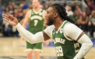 Orlando, Florida, USA,March 7, 2023, Milwaukee Bucks forward Jae Crowder #99 reacts after making a three in the second half Amway Center.  (Photo by Marty Jean-Louis/Sipa USA)