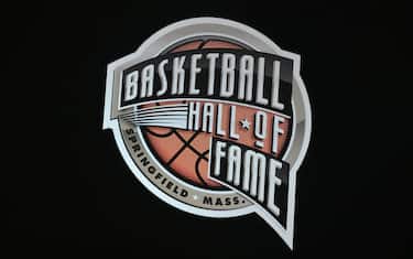 CHARLOTTE, NC - DECEMBER 17: The Basketball Hall of Fame logo is displayed during the game between the Virginia Tech Hokies and the St. Bonaventure Bonnies on December 17, 2021 at the Spectrum Center in Charlotte, NC. (Photo by William Howard/Icon Sportswire via Getty Images)