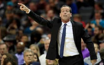 CHARLOTTE, NORTH CAROLINA - FEBRUARY 22: Head coach Kenny Atkinson of the Brooklyn Nets watches on against the Charlotte Hornets during their game at Spectrum Center on February 22, 2020 in Charlotte, North Carolina. NOTE TO USER: User expressly acknowledges and agrees that, by downloading and or using this photograph, User is consenting to the terms and conditions of the Getty Images License Agreement. (Photo by Streeter Lecka/Getty Images)