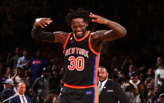 NEW YORK, NY - MARCH 1: Julius Randle #30 of the New York Knicks celebrates a play during the game against the Brooklyn Nets on March 1, 2023 at Madison Square Garden in New York City, New York.  NOTE TO USER: User expressly acknowledges and agrees that, by downloading and or using this photograph, User is consenting to the terms and conditions of the Getty Images License Agreement. Mandatory Copyright Notice: Copyright 2023 NBAE  (Photo by Nathaniel S. Butler/NBAE via Getty Images)