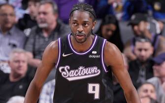 SACRAMENTO, CA - APRIL 5: Justin Holiday #9 of the Sacramento Kings looks on during the game against the New Orleans Pelicans on April 5, 2022 at Golden 1 Center in Sacramento, California. NOTE TO USER: User expressly acknowledges and agrees that, by downloading and or using this photograph, User is consenting to the terms and conditions of the Getty Images Agreement. Mandatory Copyright Notice: Copyright 2022 NBAE (Photo by Rocky Widner/NBAE via Getty Images)