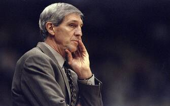 7 Feb 1999:   Coach Jerry Sloan of the Los Angeles Lakers looking on during the game against the Utah Jazz at the Great Western Forum in Inglewood, California. The Jazz defeated the Lakers 100-91.  Mandatory Credit: Todd Warshaw  /Allsport