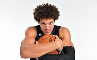 ORLANDO, FL - DECEMBER 7:  Aaron Gordon #00 of the Orlando Magic poses for a portrait during Content Day on December 7, 2020 at Amway Center in Orlando, Florida.  NOTE TO USER: User expressly acknowledges and agrees that, by downloading and or using this photograph, User is consenting to the terms and conditions of the Getty Images License Agreement. Mandatory Copyright Notice: Copyright 2020 NBAE (Photo by Fernando Medina/NBAE via Getty Images)