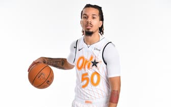 ORLANDO, FL - DECEMBER 6: Cole Anthony #50 of the Orlando Magic poses for a portrait during Content Day on December 6, 2020 at Amway Center in Orlando, Florida.  NOTE TO USER: User expressly acknowledges and agrees that, by downloading and or using this photograph, User is consenting to the terms and conditions of the Getty Images License Agreement. Mandatory Copyright Notice: Copyright 2020 NBAE (Photo by Fernando Medina/NBAE via Getty Images)