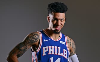 CAMDEN, NJ - DECEMBER 9: Danny Green #14 of the Philadelphia 76ers poses for a portrait during NBA Content Day at the 76ers Training Facility on December 9, 2020 in Camden, New Jersey. NOTE TO USER: User expressly acknowledges and agrees that, by downloading and or using this photograph, User is consenting to the terms and conditions of the Getty Images License Agreement. Mandatory Copyright Notice: Copyright 2020 NBAE (Photo by Jesse D. Garrabrant/NBAE via Getty Images)
