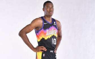 PHOENIX, AZ - DECEMBER 8: Jalen Smith #10 of the Phoenix Suns poses for a portrait during content day at the Verizon 5G Performance Center on December 8, 2020 in Phoenix, Arizona. NOTE TO USER: User expressly acknowledges and agrees that, by downloading and or using this Photograph, user is consenting to the terms and conditions of the Getty Images License Agreement. Mandatory Copyright Notice: Copyright 2020 NBAE (Photo by Barry Gossage/NBAE via Getty Images)