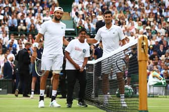 LONDON, ENGLAND - JULY 11: Matteo Berrettini of Italy and Novak Djokovic of Serbia pose for a picture prior to their men's Singles Final match on Day Thirteen of The Championships - Wimbledon 2021 at All England Lawn Tennis and Croquet Club on July 11, 2021 in London, England. (Photo by Julian Finney/Getty Images)