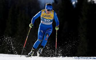 OBERSTDORF, GERMANY - MARCH 02: Anna Comarella of Italy competes during the Women's Cross Country 10 km F at the FIS Nordic World Ski Championships Oberstdorf at Cross-Country Stadium Ried on March 02, 2021 in Oberstdorf, Germany. (Photo by Matthias Hangst/Getty Images)