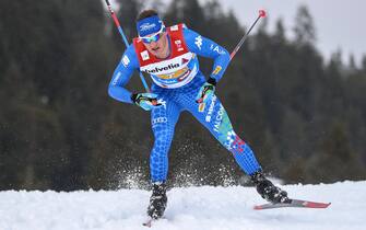 epa07406207 Giandomenico Salvadori of Italy in action during the Men's Cross Country Relay 4x10 km competition of the 2019 Nordic Skiing World Championships Seefeld in Seefeld, Austria, 01 March 2019.  EPA/SRDJAN SUKI