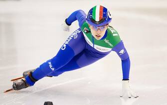 epa08957358 Arianna Sighel of Italy in action during the women's 500 m heats at the ISU European Short Track Championships at the Hala Olivia in Gdansk, nothern Poland, 22 January 2021.  EPA/Adam Warzawa POLAND OUT