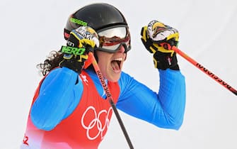 (220207) -- BEIJING, Feb. 7, 2022 (Xinhua) -- Federica Brignone of Italy celebrates after the Alpine Skiing Women's Giant Slalom at the National Alpine Skiing Centre in Yanqing District, Beijing, capital of China, Feb. 7, 2022. (Xinhua/Lian Zhen) - Lian Zhen -//CHINENOUVELLE_XxjpseE008370_20220207_PEPFN0A001/2202071412/Credit:CHINE NOUVELLE/SIPA/2202071420