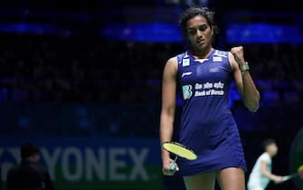 India's Pusarla Venkata Sindhu celebrates during her match against Malaysia's Soniia Cheah on day one of the YONEX All England Open Badminton Championships at Utilita Arena Birmingham. Picture date: Wednesday March 17, 2021.