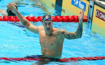 epa08824087 (FILE) - Caeleb Dressel of USA celebrates during the  Men's 50 m Butterfly Final at the 2019 FINA Swimming World Championships in Gwangju, South Korea, 27 July 2019 (re-issued on 16 November 2020). On 16 November 2020 Dressel has set the new world record in the men's 100 mt individual medley with the time of 49.88 during the semifinals of the International Swimming League in Budapest, Hungary. Dressel is the first athlete to swim under 50 seconds in the men's individual medley.  EPA/ANTONIO BAT *** Local Caption *** 55365542
