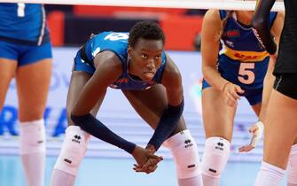 epa07795640 Paola Ogechi Egonu of Italy in action during the 2019 CEV Volleyball Women European Championship match between Italy and Belgiumin Atlas Arena in Lodz, Poland, 26 August 2019.  EPA/Grzegorz Michalowski POLAND OUT