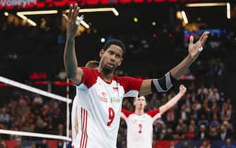 PARIS, FRANCE - SEPTEMBER 28: Wilfredo Leon Venero #9 of Poland celebrates a point during the EuroVolley 2019 Third place match between France and Poland at AccorHotels Arena on September 28, 2019 in Paris, France. (Photo by Catherine Steenkeste/Getty Images)