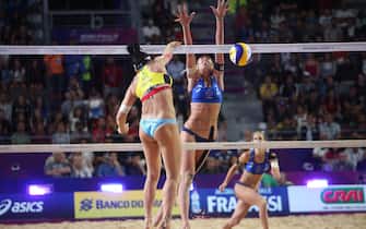 Rome, Italy - September 08,2019:Agatha/Duda and Ludwig/Kozuch during the finals 1st place - Women FIVB World Tour Rome Beach Volley Finals 2018/2019, Olympic qualifiers match Swiss v Germany, at Rome Tennis Stadium.