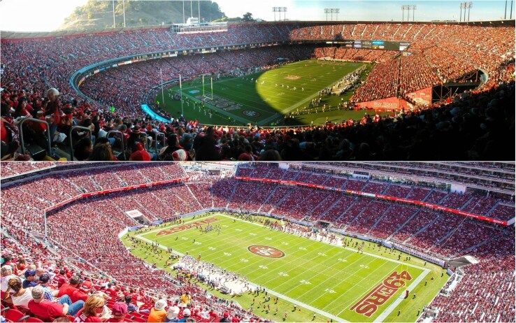 Sopra il vecchio Candlestick Park, sotto il nuovo Levi’s Stadium Sopra il vecchio Candlestick Park, sotto il nuovo Levi’s Stadium