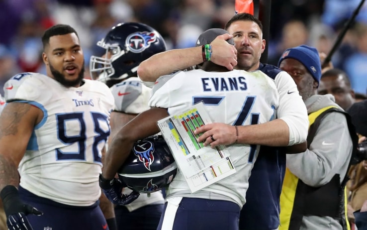 Coach Vrabel esulta con la sua panchina a Baltimore Coach Vrabel esulta con la sua panchina a Baltimore