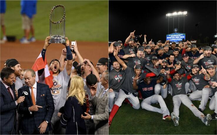 World Series, le vittorie di Houston (2017, sinistra) e Boston (2018, destra)