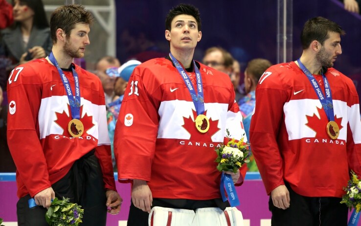 Pietrangelo, Price e Bergeron sul podio durante le Olimpiadi del 2014