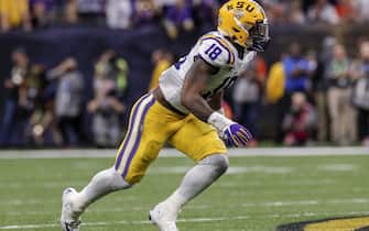 NEW ORLEANS, LA - JANUARY 13: Linebacker K'Lavon Chaisson of the LSU Tigers during the College Football Playoff National Championship game against the Clemson Tigers at the Mercedes-Benz Superdome on January 13, 2020 in New Orleans, Louisiana. LSU defeated Clemson 42 to 25. (Photo by Don Juan Moore/Getty Images)