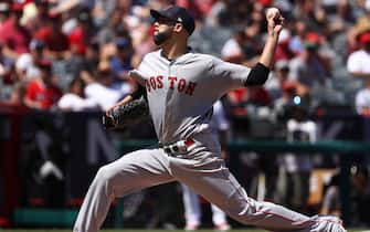 ANAHEIM, CALIFORNIA - SEPTEMBER 01: Pitcher David Price #10 of the Boston Red Sox pitches in the first inning during the MLB game against the Los Angeles Angels at Angel Stadium of Anaheim on September 01, 2019 in Anaheim, California. (Photo by Victor Decolongon/Getty Images)