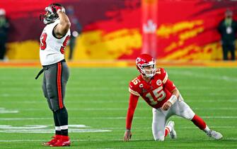 Feb 7, 2021; Tampa, FL, USA;  Tampa Bay Buccaneers defensive end Ndamukong Suh (93) reacts after a play against Kansas City Chiefs quarterback Patrick Mahomes (15) during the third quarter in Super Bowl LV at Raymond James Stadium.  Mandatory Credit: Mark J. Rebilas-USA TODAY Sports/Sipa USA