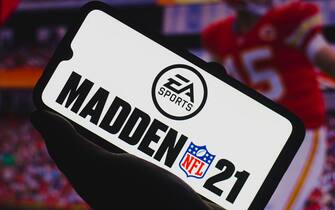 BRAZIL - 2021/03/30: In this photo illustration the Madden NFL 21 logo is displayed on a smartphone. It is an American football video game based on the National Football League. (Photo Illustration by Rafael Henrique/SOPA Images/LightRocket via Getty Images)