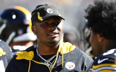 PITTSBURGH, PA - SEPTEMBER 26: Dwayne Haskins #3 of the Pittsburgh Steelers looks on during the game against the Cincinnati Bengals at Heinz Field on September 26, 2021 in Pittsburgh, Pennsylvania. (Photo by Joe Sargent/Getty Images)
