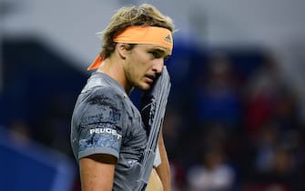 SHANGHAI, CHINA - OCTOBER 13:  Alexander Zverev of Germany reacts during the Men's Singles final match against Daniil Medvedev of Russia on day nine of 2019 Shanghai Rolex Masters at Qi Zhong Tennis Centre on October 13, 2019 in Shanghai, China.  (Photo by Zhe Ji/Getty Images)