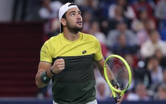 SHANGHAI, CHINA - OCTOBER 12:  Matteo Berrettini of Italy  in action during the match against Alexander Zverev of Germany in the Men's Singles Semifinal of 2019 Rolex Shanghai Masters at Qi Zhong Tennis Centre on October 12, 2019 in Shanghai, China.  (Photo by Lintao Zhang/Getty Images)