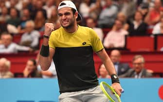 VIENNA, AUSTRIA - OCTOBER 25: Matteo Berrettini of Italy during the quarterfinals match between Matteo Berrettini of Italy and Andrey Rublev of Russia on day five of the Erste Bank Open 500 at Wiener Stadthalle on October 25, 2019 in Vienna, Austria. (Photo by Andrea Kareth /SEPA.Media /Getty Images)