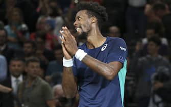 PARIS, FRANCE - OCTOBER 31: Gael Monfils of France celebrates his victory over Radu Albot of Moldova after beating him in third round during day 4 of the Rolex Paris Masters 2019, an ATP World Tour Masters 1000 at AccorHotels Arena on October 31, 2019 in Paris, France. (Photo by Jean Catuffe/Getty Images)