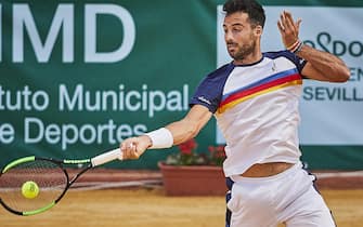 SEVILLE, SPAIN - SEPTEMBER 12: Salvatore Caruso of Italy returns a shot during his round of 16 match against Viktor Galovic of Croatia on day 3 of ATP Sevilla Challenger at Real Club Tenis Betis on September 12, 2019 in Seville, Spain. (Photo by Quality Sport Images/Getty Images)