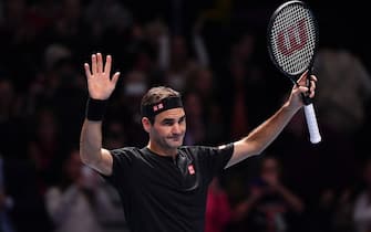 LONDON, ENGLAND - NOVEMBER 12: Roger Federer of Switzerland celebrates victory after his singles match against Matteo Berrettini of Italy during Day Three of the Nitto ATP World Tour Finals at The O2 Arena on November 12, 2019 in London, England. (Photo by Justin Setterfield/Getty Images)