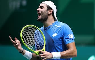 MADRID, SPAIN - NOVEMBER 18:  Matteo Berrettini of Italy reacts to losing a point against Denis Shapovalov of Canada during Day 1 of the 2019 Davis Cup at La Caja Magica on November 18, 2019 in Madrid, Spain. (Photo by Alex Pantling/Getty Images)