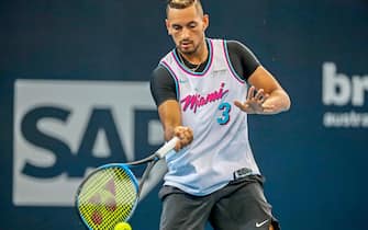 epa07253838 Nick Kyrgios of Australia in action during a training session at Pat Rafter Arena ahead of the Brisbane International tennis tournament in Brisbane, Queensland, Australia, 30 December 2018. The Brisbane International will run from 30 December 2018 to 06 January 2019.  EPA/GLENN HUNT AUSTRALIA AND NEW ZEALAND OUT  EDITORIAL USE ONLY