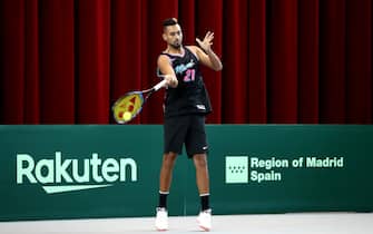 MADRID, SPAIN - NOVEMBER 18: Nick Kyrgios of Australia during a training session ahead of Day one of the 2019 Davis Cup at La Caja Magica on November 18, 2019 in Madrid, Spain. (Photo by Alex Pantling/Getty Images)