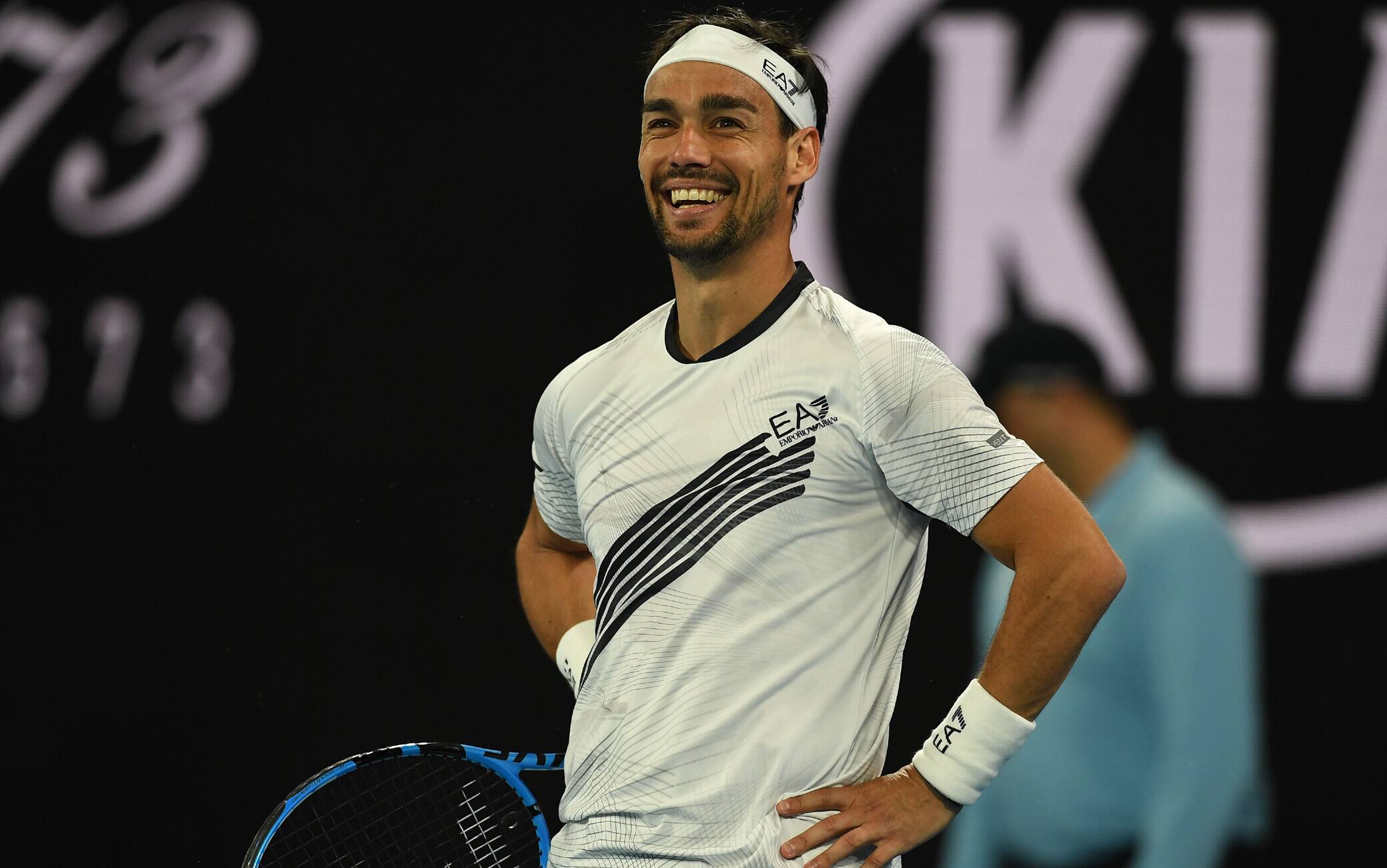Italy's Fabio Fognini reacts after a point against Argentina's Guido Pella during their men's singles match on day five of the Australian Open tennis tournament in Melbourne on January 24, 2020. (Photo by Greg Wood / AFP) / IMAGE RESTRICTED TO EDITORIAL USE - STRICTLY NO COMMERCIAL USE (Photo by GREG WOOD/AFP via Getty Images)