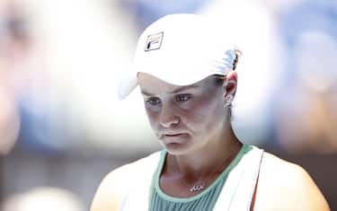 MELBOURNE, AUSTRALIA - JANUARY 30: Ashleigh Barty of Australia looks on during her Women's Singles Semifinal match against Sofia Kenin of the United States on day eleven of the 2020 Australian Open at Melbourne Park on January 30, 2020 in Melbourne, Australia. (Photo by Darrian Traynor/Getty Images)