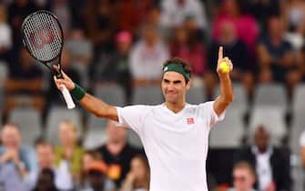 CAPE TOWN, SOUTH AFRICA - FEBRUARY 07: Roger Federer of Switzerland during the Match in Africa between Roger Federer and Rafael Nadal at Cape Town Stadium on February 07, 2020 in Cape Town, South Africa. (Photo by Ashley Vlotman/Gallo Images/Getty Images)