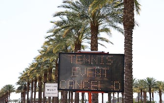 INDIAN WELLS, CALIFORNIA - MARCH 09:  A "Tennis Is Cancelled" sign flashes outside the Indian Wells Tennis Garden on March 09, 2020 in Indian Wells, California.  The BNP Paribas Open was cancelled by the Riverside County Public Health Department, as county officials declared a public health emergency when a case of coronavirus (COVID-19) was confirmed in the area. (Photo by Al Bello/Getty Images)