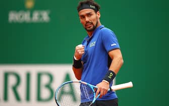 MONTE-CARLO, MONACO - APRIL 21:  Fabio Fognini of Italy celebrates a point against Dusan Lajovic of Serbia in the men's singles final during day eight of the Rolex Monte-Carlo Masters at Monte-Carlo Country Club on April 21, 2019 in Monte-Carlo, Monaco. (Photo by Clive Brunskill/Getty Images)