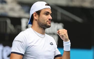 Italy's Matteo Berrettini reacts after a point against Australia's Andrew Harris during their men's singles match on day one of the Australian Open tennis tournament in Melbourne on January 20, 2020. (Photo by DAVID GRAY / AFP) / IMAGE RESTRICTED TO EDITORIAL USE - STRICTLY NO COMMERCIAL USE (Photo by DAVID GRAY/AFP via Getty Images)