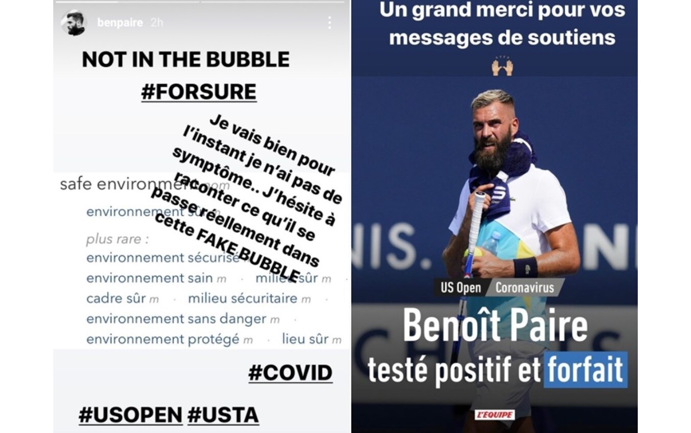 Le due storie condivise su Instagram da Benoit Paire, nella seconda ringrazia i suoi fan per i messaggi d'affetto Benoit Paire