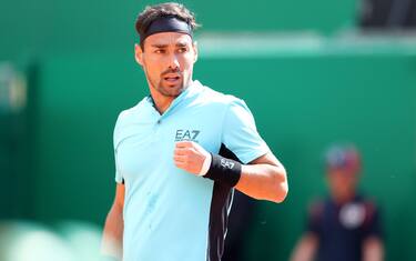 MONTE-CARLO, MONACO - APRIL 13: Fabio Fognini of Italy celebrates winning a set in his singles match against Miomir Kecmanovic of Serbia during the first round on day three of the Rolex Monte-Carlo Masters at Monte-Carlo Country Club on April 13, 2021 in Monte-Carlo, Monaco. (Photo by Alexander Hassenstein/Getty Images)